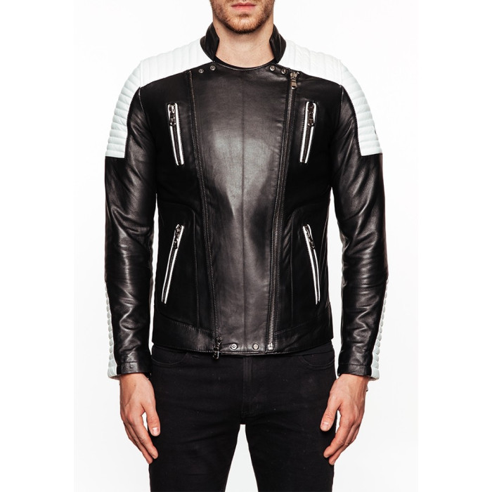 Blouson en cuir Ventiuno Alex - Ref. ALEX-NOIRBLANC