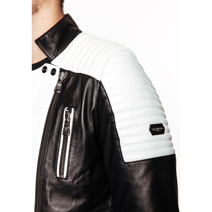 Blouson en cuir Ventiuno Alex - Ref. ALEX-NOIRBLANC